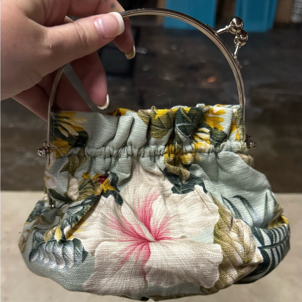 Vintage KYS Pink & Yellow Mini Bag with Floral Design and Metal Handle